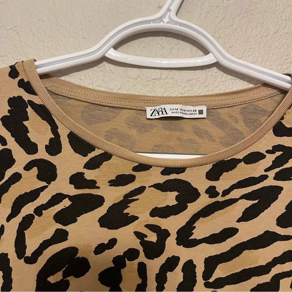 Zara Leopard Print Brown and Black Short Sleeve Top Size Medium - Picture 2 of 11